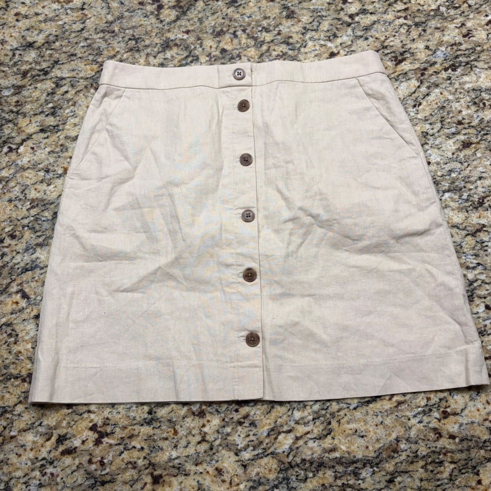 J.Crew Womens Khaki Linen Blend Button Front Mini Skirt Pockets Size 10 ws